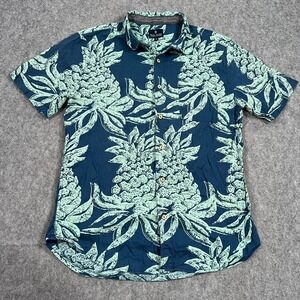 Roark Revival Navy Blue Pineapple Woven Button Up Shirt Men's Size Medium‎